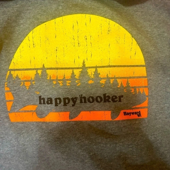 Men’s fishing hoodie “happy hooker” from Wisconsin size  S (very large size S) - Picture 3 of 4